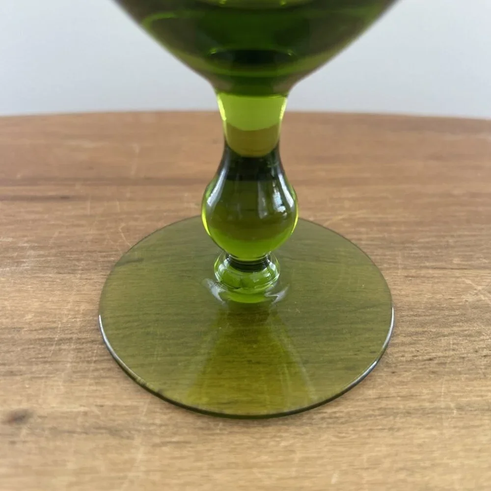 Vintage Morgantown Regina Water Goblets Set  Of 4 Moss Green Glass